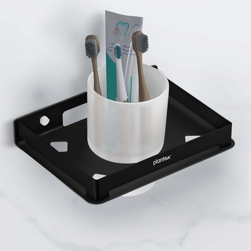 Image of Plantex Tumbler Holder for Bathroom /Stainless Steel Toothbrush Holder /Toothpaste /Razor Holder /Bathroom Accessories - Pack of 1 (Black)