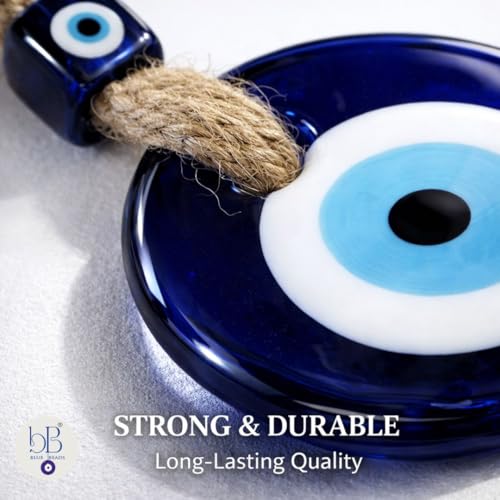 Image of BLUE BEADS Turkish Feng Shui Vastu Blue Glass Evil Eye Hanging /Door Hanging Nazar Batu for Protection and Good Luck - Perfect for Gifting Home or Office (Jute)