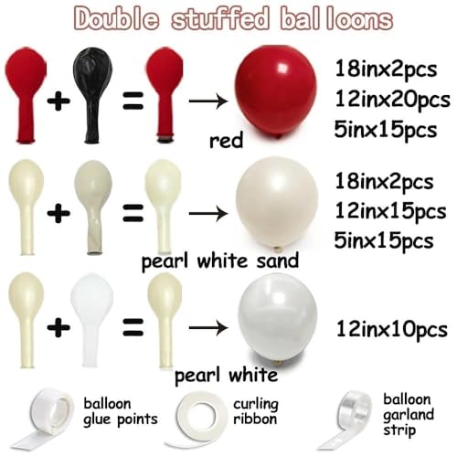 Image of Red White Balloon Garland Double Stuffed Dark Red Pearl White Balloon Arch Kit Burgundy Balloons for Birthday Wedding Bridal Shower Engagement Graduation Party Decor