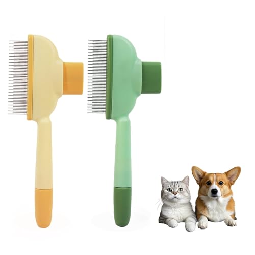 2 Stück Selbstreinigender Katzenkamm - Fellblitzbürste für Tiefenreinigung, Entfernung von Schwimmenden Haaren und Öffnung von Knoten, Schönheitspflege für Hunde, Tiefenreinigung Flohkamm für Katzen