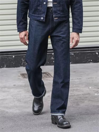 Men’S Vintage Straight Fit Sanforized Selvedge Denim Full Length Jeans Zipper Fly High Waist Midweight Daily Wear Pants3