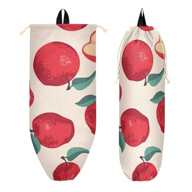 YETTASBIN Summer Apples Plastic Bag Holder, Reusable Grocery Bag Holder Versatile Wall Mount Storage Bag Dispenser with Drawstring for Home Kitchen Decor 1 Pack