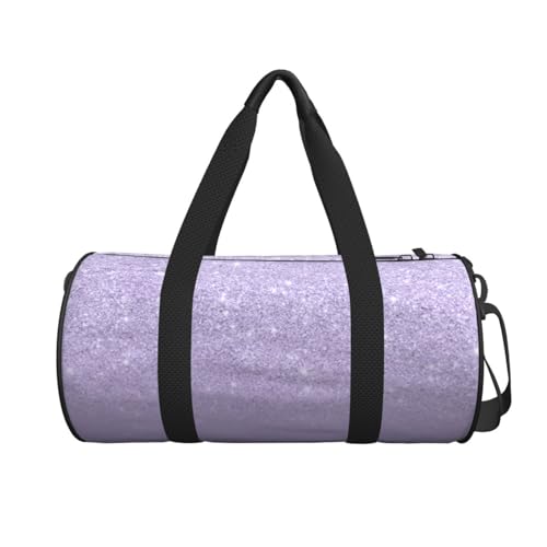 Modern Purple Lavender Glitter Ombre Color Block Duffle Bag, High Capacity Round Sports Luggage Bag With Interior Organizer & Side Storage Pockets2