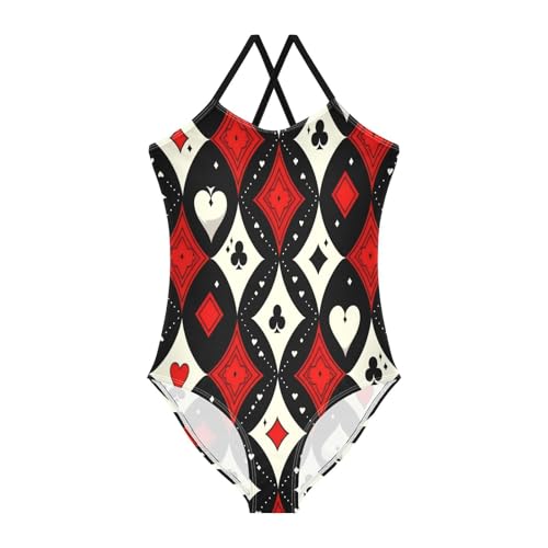 Fashion Poker PatternGirls Swimsuit 1 Piecing Kids Bathing Suit Girl Beach Girls' Swimwear Traje de ba?o para ni?a