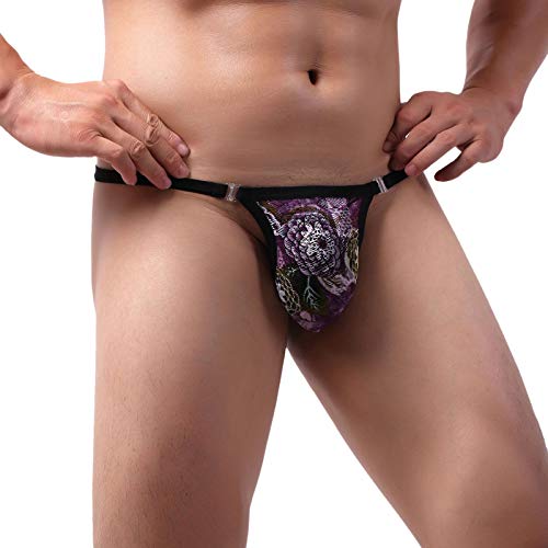 Men Thongs G String Print Floral Sexy Quick-Dry Supporter Workout Bulge Pouch Breathable Stretch Wicking Fashion Panites Purple2