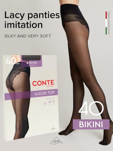 Image of Conte Women's Lace Top Patterned Panties Pantyhose Tights Bikini 40 Den