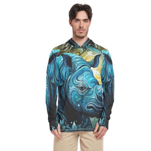 T-Shirt Protection Solaire UPF 50+ Homme Rhinocéros Bleu Rash Guard Manches Longues Pêche