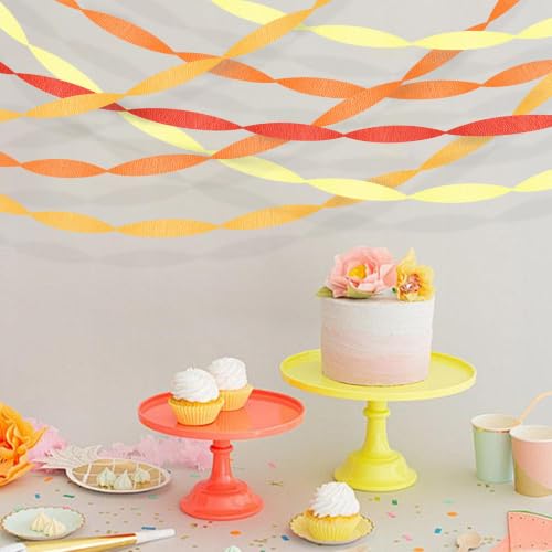 Image of Orange Streamers Party Decorations, 8 Rolls 656ft Red Orange Yellow Crepe Paper Streamers for Thanksgiving Birthday Anniversary Firefighter Fall Decorations Supplies