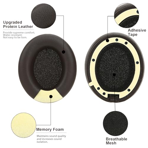 Almohadillas para oreja compatibles con Beats Studio Pro, reemplazo con espuma viscoelástica mejorada y cuero protein cómodo (Marrón profundo) miniatura 4