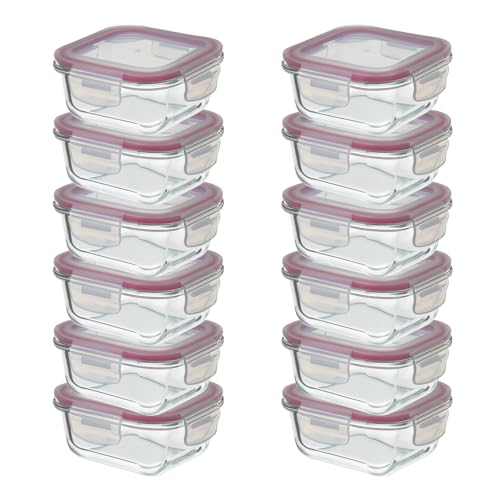CASASELECCION - Set Tapers de Cristal para Conservar Alimentos. Tupper cristal hermético (recipientes y tapas transparentes). Aptos para lavavajillas, microondas, horno y congelador (Set 12, 310 ml)