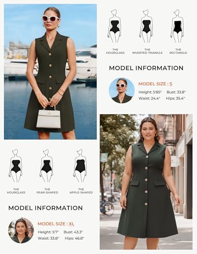 Image of GRACE KARIN Work Dresses for Women 2026 Sleeveless Button Business Midi Dress Notch Lapel V Neck Formal Office A Line Dresses