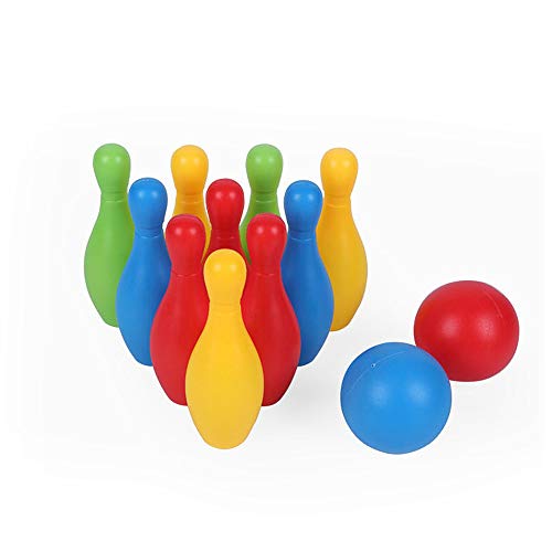 Toyfun Toy Bowling Set for Toddlers Kids Plastic Bowling Set with 10 Pins and 2 Balls Safe Educational Early Learning Colorful Active Play Sport Game for Preschool Boys Girls