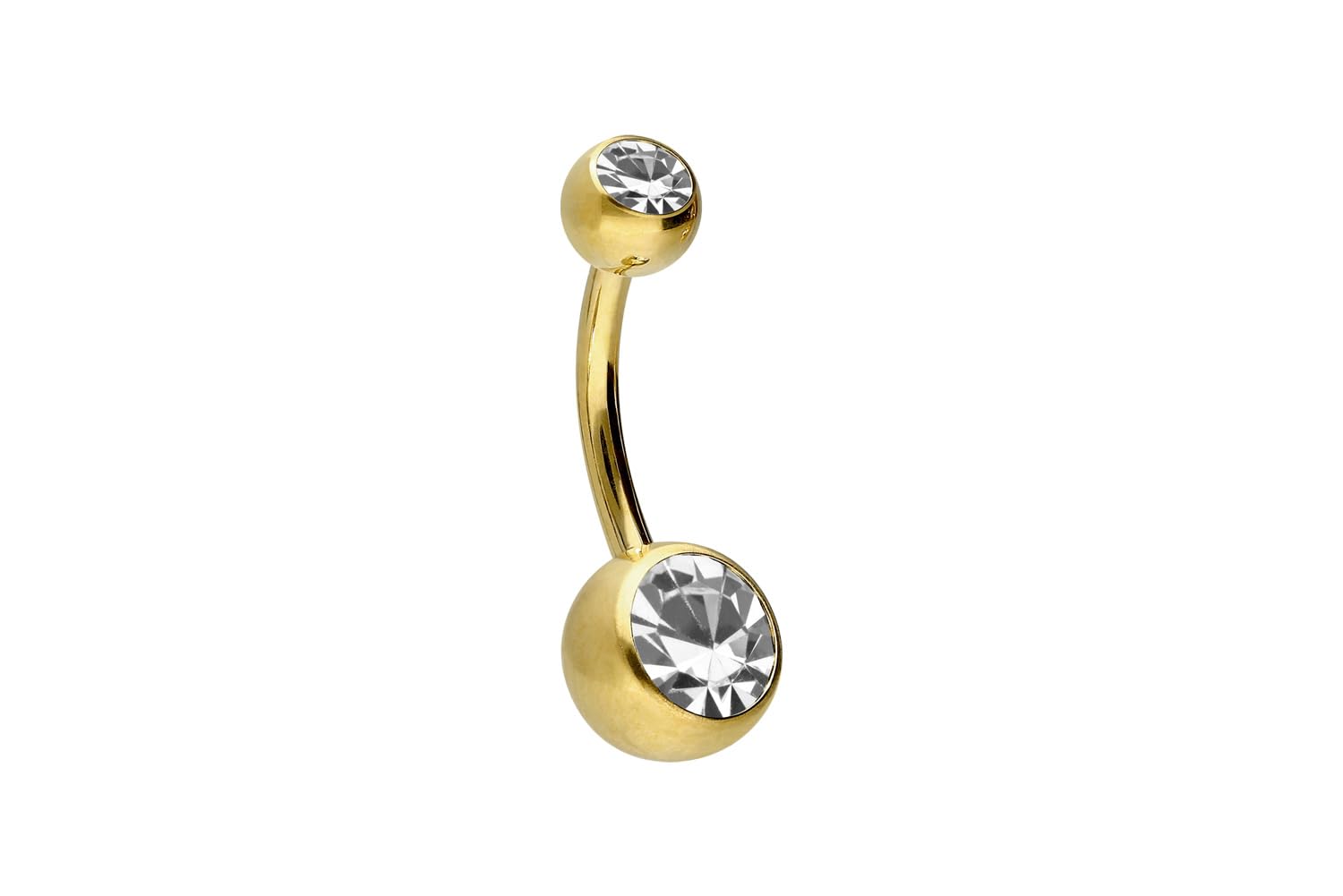 Piercingline kolczyk do pępka ze stali chirurgicznej | 2 kryształki | kolczyk typu banan | kolor i rozmiar do wyboru, colore: Goldfarben | Kristallklar Kristallfarbe, cod. GL101-10KK