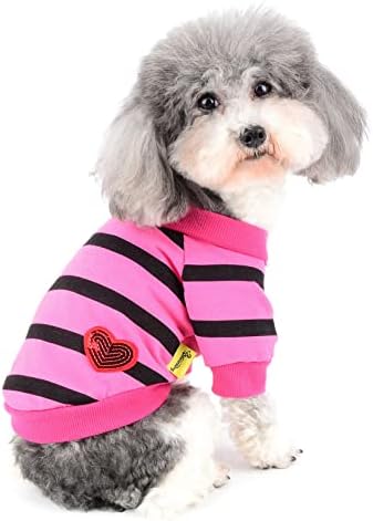 Zunea Dog Shirts for Small Dogs Summer Basic T-Shirt Striped Puppy Clothes Sequins Love Heart Sweatshirt Soft Cotton Short Sleeve Tee Shirt Pet Girl Boy Clothing Pullover Chihuahua Apparel Yellow S