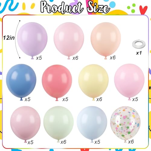Image of Pastel Balloons 60pcs 12 Inch Macaron Pastel Pink Blue Yellow Mint Lavender Rainbow Latex Balloon with Colorful Confetti Balloons for Baby Shower Bridal Shower Ice Cream Birthday Wedding Party Decor