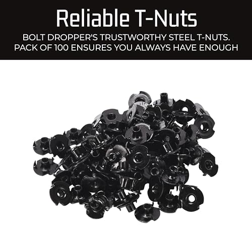 Image of Bolt Dropper T Nuts - Stainless Steel T Nuts - Prong Nuts Made of Carbon Steel and Black zinc Finish- Woodworking Needs for Indoor and Outdoor Projects - #10-24 Thread, 9 /32 inch Barrel Length, 3 Prongs