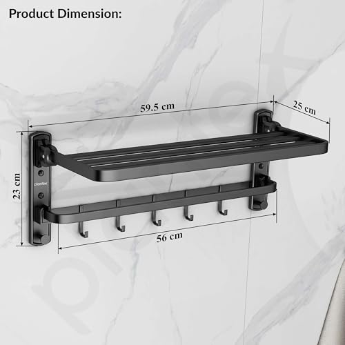 Image of Plantex Self Adhesive Towel Hanger for Bathroom /90 Folding Towel Rack for Bathroom 24 Inch /Towel Holder /Bathroom Accessories - Pack of 1(Black, 6800)