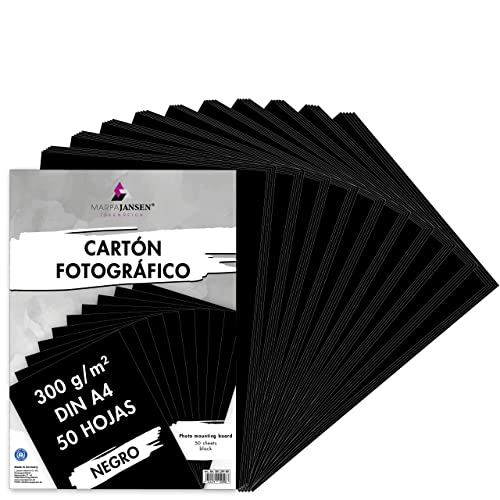 MarpaJansen cartón fotográfico, negro mate, DIN A4, 50 hojas, cartón resistente de 300 g/m² para cartonaje y scrapbooking, Blauer Engel Cover