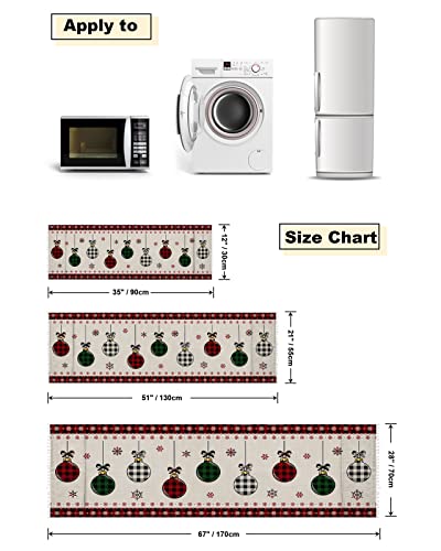 Fridge Dust Cover, Christmas Balls Washing Machine Top Covers With 4 Storage Pockets, Red Black Plaid Xmas Snowflake Burlap Kitchen Refrigerator Covers Protector Storage Organizer Bags, 28" X 67" #TOP4