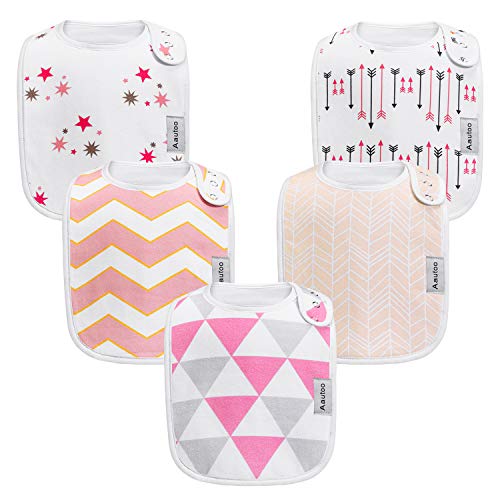 Baby Bibs for Girls Drool Bibs 5 Pack Burp Cloths Toddler Bibs Newborns Baby Registry Shower Gift Burping Towel Burping Rags Organic Cotton 100% Super Absorbent