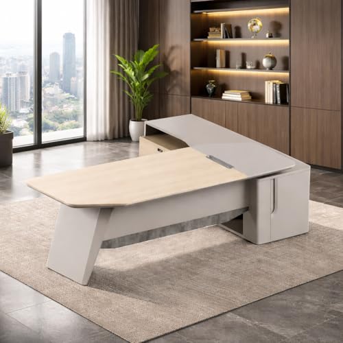 Image of Lakdi The Furniture Co Director and Executive L-Shaped Office Table with Drawer | Wire Manager | Modern Table for Office | Writing Table | Working Desk | CPU Storage (LDL-587)