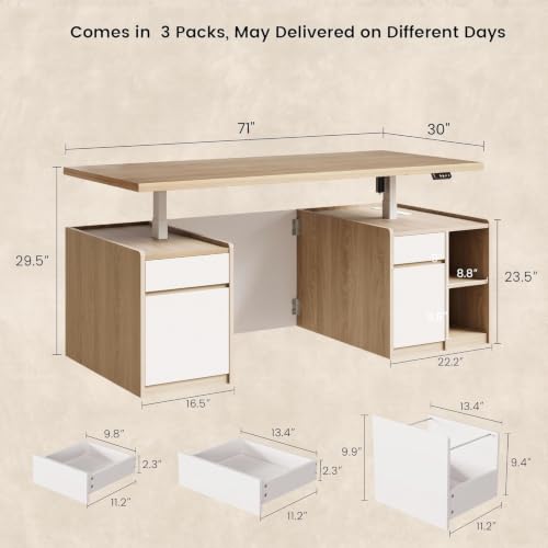 Image of ModernMate 71 inch Executive Electric Standing Desk with 3 Drawers & Storage