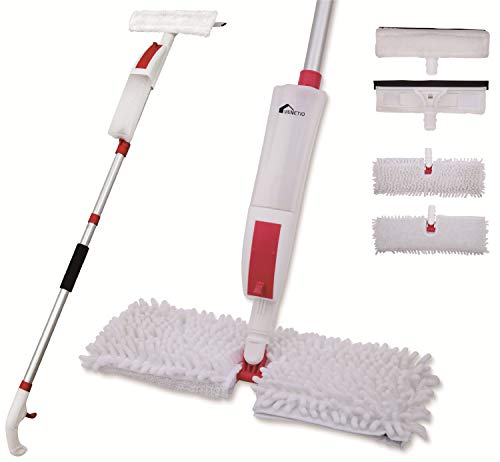 Premium Spray Mop for Floors and Window Squeegee with Scrubber Combo, 2 in