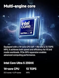 MINIS FORUM MS-02 Ultra Mini PC Station de Travail, Intel Core Ultra 5 235HX (14C/14T Jusqu’à 5,1 GHz), PCIe 5.0 x16, 4× DDR5, USB4 v2, 10GbE + 2,5GbE vPro, Wi-FI 7, Barebone sans RAM/SSD