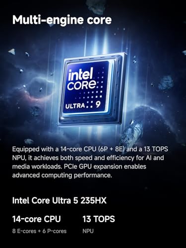 Image of MINISFORUM MS-02 Ultra Workstation Mini PC,Intel Core Ultra 5 235HX (14 cores /14 Threads, up to 5.1 GHz), PCIe 5.0 x16, 32GB RAM 1TB SSD, USB4 v2, 10GbE+2.5GbE (vPro), Wi-Fi 7