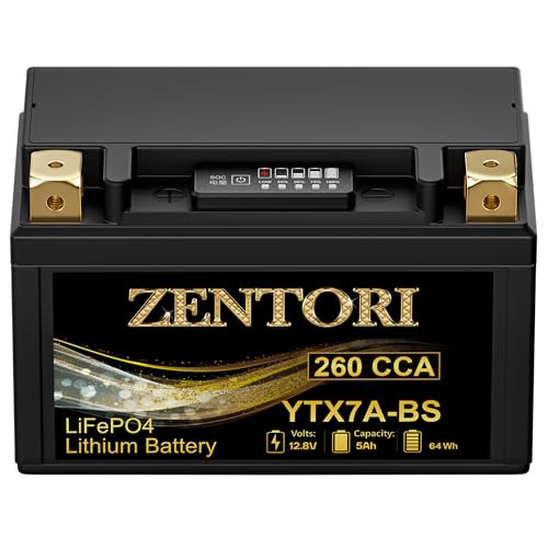 YTX7A-BS LiFePO4 Battery 12V 5Ah 260CCA Replaces YTX7A-BS CTX7A-BS GTX7A-BS fits motorcycles off-road racing bikes street bikes ATVs UTVs snowmobiles jet skis and go-karts.