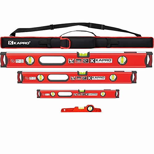 Kapro - Apollo Level Set - Set Of 24”, 36”, 48” 985 Apollo Levels + 10” 724 Torpedo Level - Features Magnified Vials And Dual-View Plumb Site - Vpa Tested - With Nylon Carrying Bag #TOP27