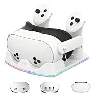 2 en 1 Estación de Carga RGB para VR: Esta estación de carga dual para Meta Quest 3S/3/2 recarga tus gafas y guarda tus mandos. Con tecnología de carga rápida y seguridad, nuestra estación de carga para VR recarga completamente tus gafas en aproximad...