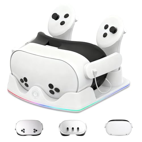 Jubor Estación de Carga Compatible Meta Quest 2/3/3S, Base de Carga Rápida para Quest 3 con Iluminación RGB, Cargador para Consola VR, Accesorios VR
