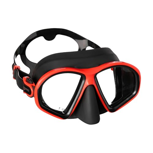 Mares Sealhoutte Mask for Diving and Snorkeling - Lightweight Double Lens Silicone Mask with Nose Cover, Black/Red