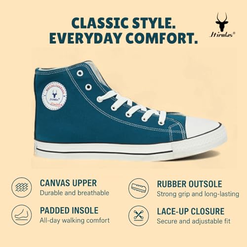 Image of Hirolas Men's Vulcanized Canvas Rubber Toe High Ankle Skateboard Sneakers Shoes.