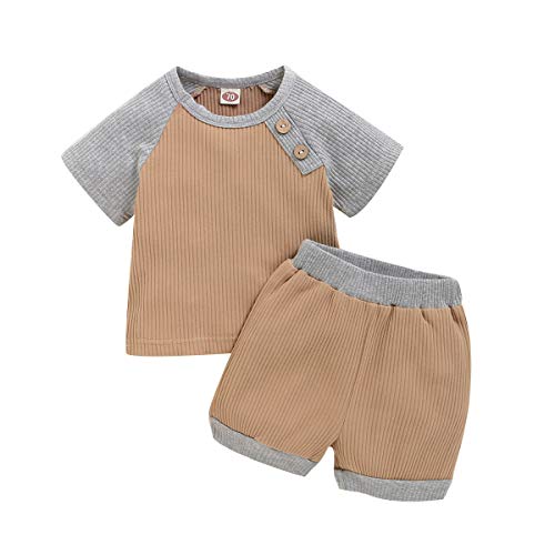 Mikrdoo Infant Baby Summer Outfits Toddler Short Sleeve Shirt with Khaki Bloomers Shorts 6-12 Months Baby Boys Shorts Set