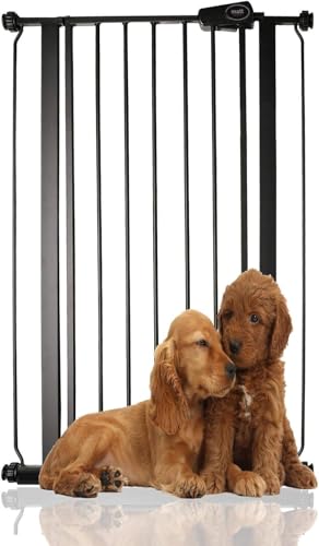 Bettacare Cancelletto per Cani Premium Extra Alto, 68,5cm - 75cm, Nero Opaco, Extra Alto con Un'Altezza di 104cm, Cancelletto a Pressione per Cani e Cuccioli, Barriera per Animali Domestici e Cani