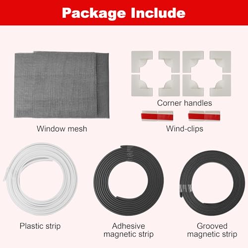 Magnetic Window Screen Adjustable Window Net 72”x 48” Fiberglass Window Screen Mesh for House Windows with Magnets