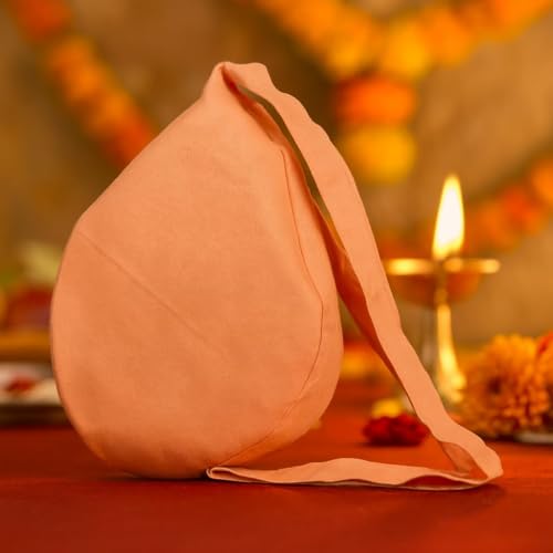 Image of Premium Cotton Jaap Mala Bag with Zipper Pocket & Shoulder Strap | Soft Fabric Chanting Bag for Meditation, Japa & Bhakti Use | (Available in White, Peach & Yellow)