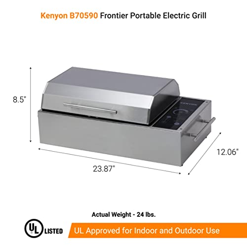 Kenyon Frontier Portable Electric Grill, Single Burner With Intelliken Touch Control, Stainless Steel Body, Rust-Proof Grill, Ul-Approved For Indoor And Outdoor Use, Dishwasher Safe Grates, 120V #TOP1