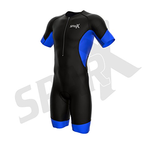 Sparx Men's Elite Sleeved Triathlon Suit Short Sleeve Trisuit Speedsuit Skinsuit Swim-Bike-Run (Xl, Black/Blue) #TOP1