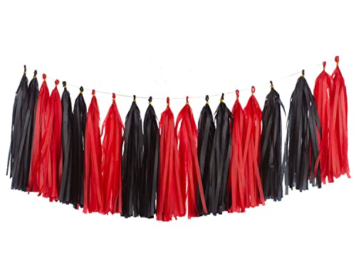 CC wonderland zone 20 unidades de guirnalda de borlas de papel, guirnalda de flecos para decoración colgante con 2 colores, negro y rojo Cover