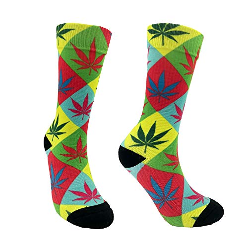 King Fong Weed Women Socks Funny Novelty Rainbow Mariguana Crew Socks Crazy Dress Socks for Girls