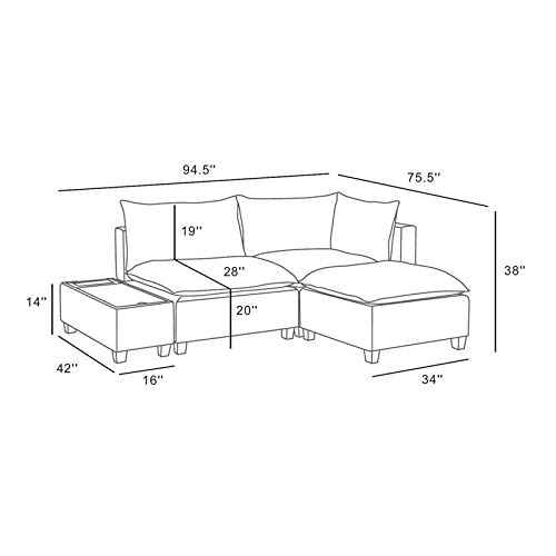 Bowery Hill Modern Contemporary Woven Fabric Sectional Loveseat Sofa With Ottoman, Console Table And Down Feather Filled Cushions In Dark Gray #TOP2