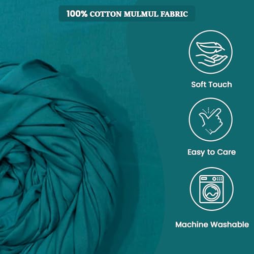 Image of 100% Pure Cotton Mulmul Fabric Material | Reusable Ultra Fine Mulmul Fabric | Lightweight Soft Smooth Piece Linning, Stole, Dupatta, Cushion Pillow Cover (Blue Grass, 3.5 Meters)