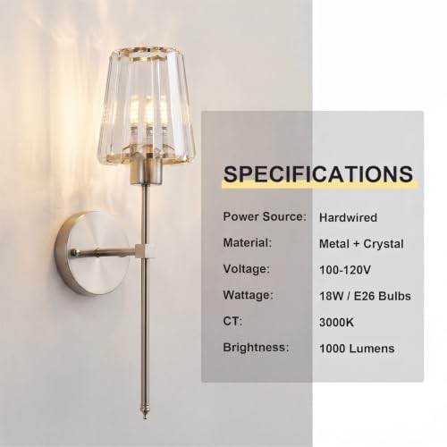 Image of KARTOOSH Hardwired Crystal Wall Sconces Set of 2