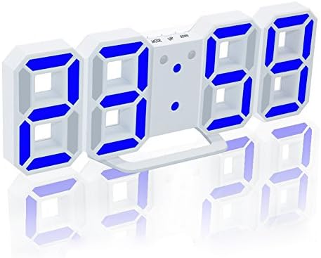 EAAGD Digital Alarm Clock, 3D LED Electronic Clocks, Snooze Model, 3 Adjustable Brightness, Wall Clock for Office Table Bedroom Nightstand (White/Blue)