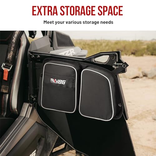 RKV86 Rear Door Bags for RZR, Heavy-Duty 1680D Waterproof, UTV Storage Bags with Knee Pad Cup Holder, for Polaris RZR XP4 1000(14-23), 4 900(15-18), XP4 Turbo(16-19), XP4 Turbo S(19-21) White — view 2