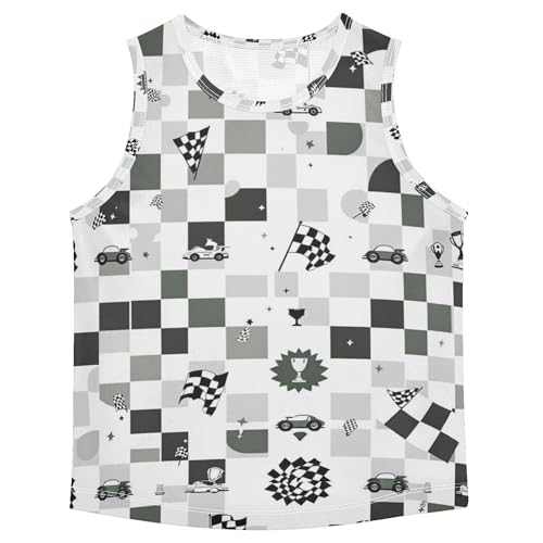 JUNZAN Racing Green Checkered Racing Boys Tank Top Sleeveless Summer Vest Tee Athletic Shirt for Outdoor Beach Fitness 3T - Main Image