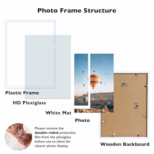 Image of JCJMY 12x16 Picture Frame White with 11x14 Mat, Display Photo 11x14 with Mat or 12 x 16 Without Mat, Wall Hanging Large 12 by 16 Frame with Plexiglass, White